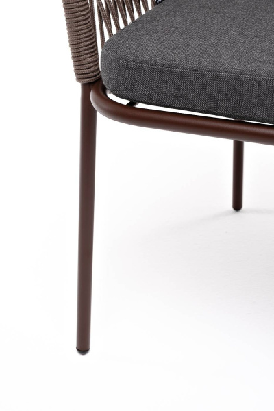 Стул из роупа, Лион, каркас - сталь коричневый муар, роуп коричневый круглый, ткань темно-серая