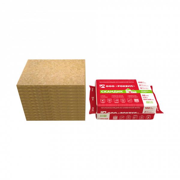 Rockwool Лайт Баттс Скандик, 100х600х800 мм, 2.88 м², 0.288 м³ уп