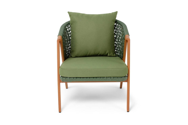 Кресло из роупа, Амстердам, каркас алюминий, роуп зеленый круглый, ткань зеленая