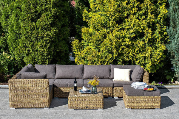 Оттоманка плетеная из искуственного ротанга /гиацинт/ с подушкой, Лунго цвет: соломенный