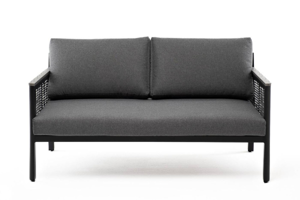 Диван 2-местный из роупа, Сан Ремо, каркас алюминий темно-серый, роуп серый, ткань серая