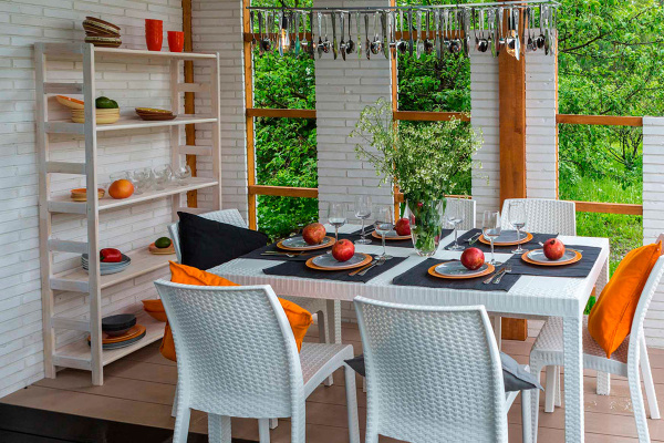 Стол B:Rattan Houston пластиковый под ротанг, 150х90 см цвет: белый