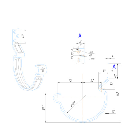 Крюк крепления желоба короткий с комплектом крепления Aquasystem Премиум Ø150 мм, PU, RAL 7024