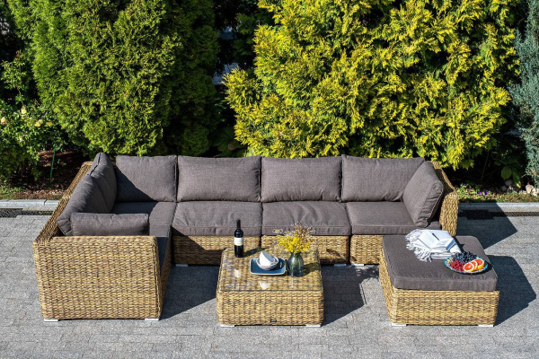 Оттоманка плетеная из искуственного ротанга /гиацинт/ с подушкой, Лунго цвет: соломенный