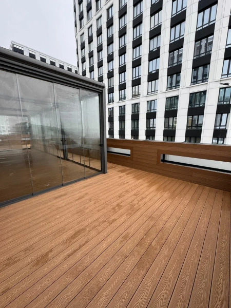 Террасная доска Polivan Singaraja 3D шовная 140 мм, L= 5800 мм вельвет и 3D, цвет: песок