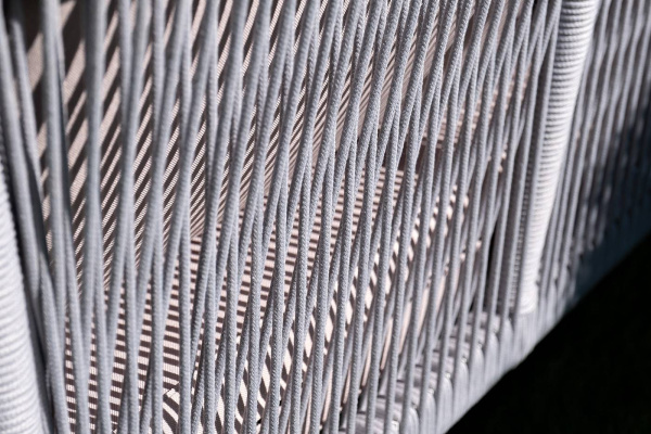 Диван 2-местный из роупа, Канны, каркас алюминий белый муар, роуп светло-серый круглый, ткань серая