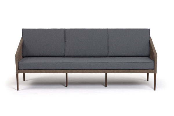 Диван 3-местный из роупа, Канны,каркас алюм коричневый муар, роуп коричневый круг, ткань темно-серая