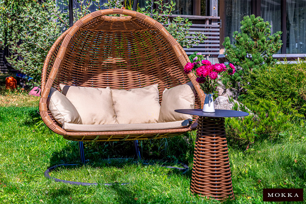 Кресло подвесное двухместное Mokka Majorca из искусственного ротанга цвет: капучино