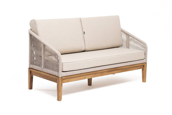 Диван 2-местный из роупа, Канны, основание дуб, роуп бежевый круглый, ткань бежевая