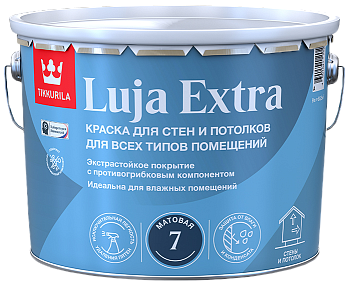 Краска для влажных помещений Tikkivala Luja Extra, полуматовая, база С, уп 9 л Цвет: колеровка
