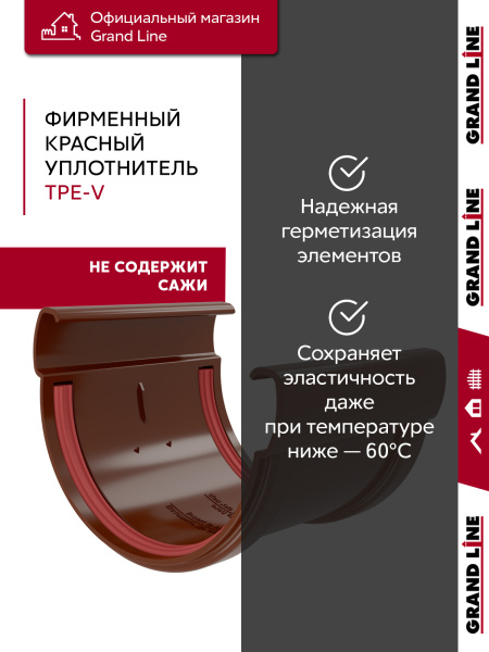 Комплект водосточной системы Дизайн 135 ПВХ Grand Line, 6м/3м, шоколадный