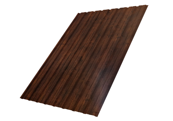 Профилированный лист GL C10 B, 0.45 мм, Print-double Premium, Cherry Wood Dark F Профилированный лист GL C10 B, 0.45 мм, Print-double Premium, Cherry Wood Dark F