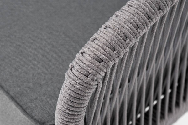 Кресло из роупа, Канны, каркас алюминий белый муар, роуп светло-серый круглый, ткань серая