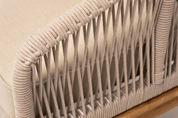 Кресло из роупа, Канны, основание дуб, роуп бежевый круглый, ткань бежевая