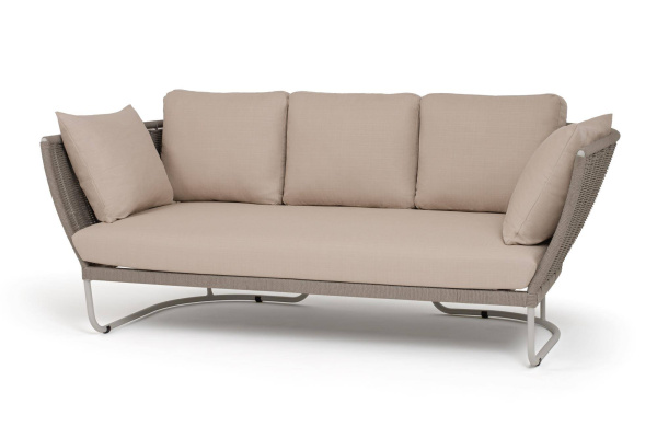 Диван 3-местный из роупа, Фиджи,карк алюм светло-серый муар, роуп серый меланж круг,ткань Mossle беж