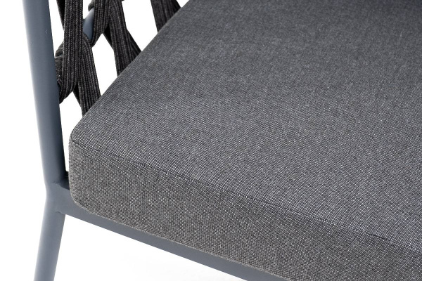Кресло из роупа, Диего, каркас алюминий темно-серый муар, роуп темно-серый круглый,ткань темно-серая