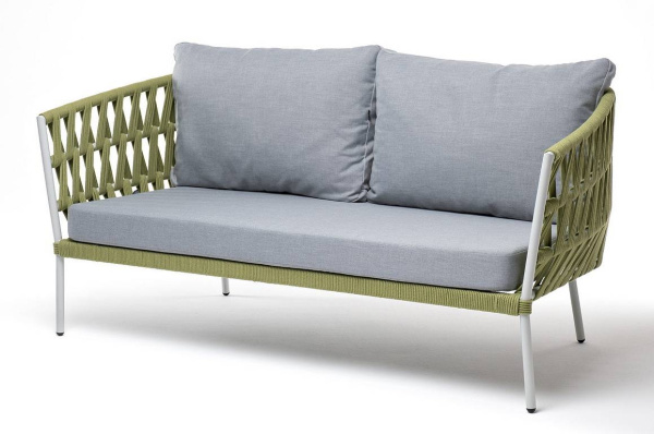 Диван 2-местный из роупа, Диего,карк алюм светло-серый муар,роуп салатовый меланж круг,ткань св.сера