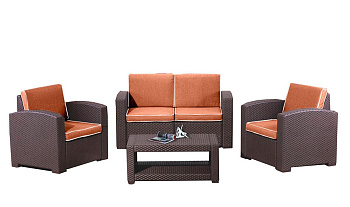 Комплект мебели Rattan Premium 4, из искуственного ротанга, /диван 2-местный, 2 кресла, столик/, цвет: венге